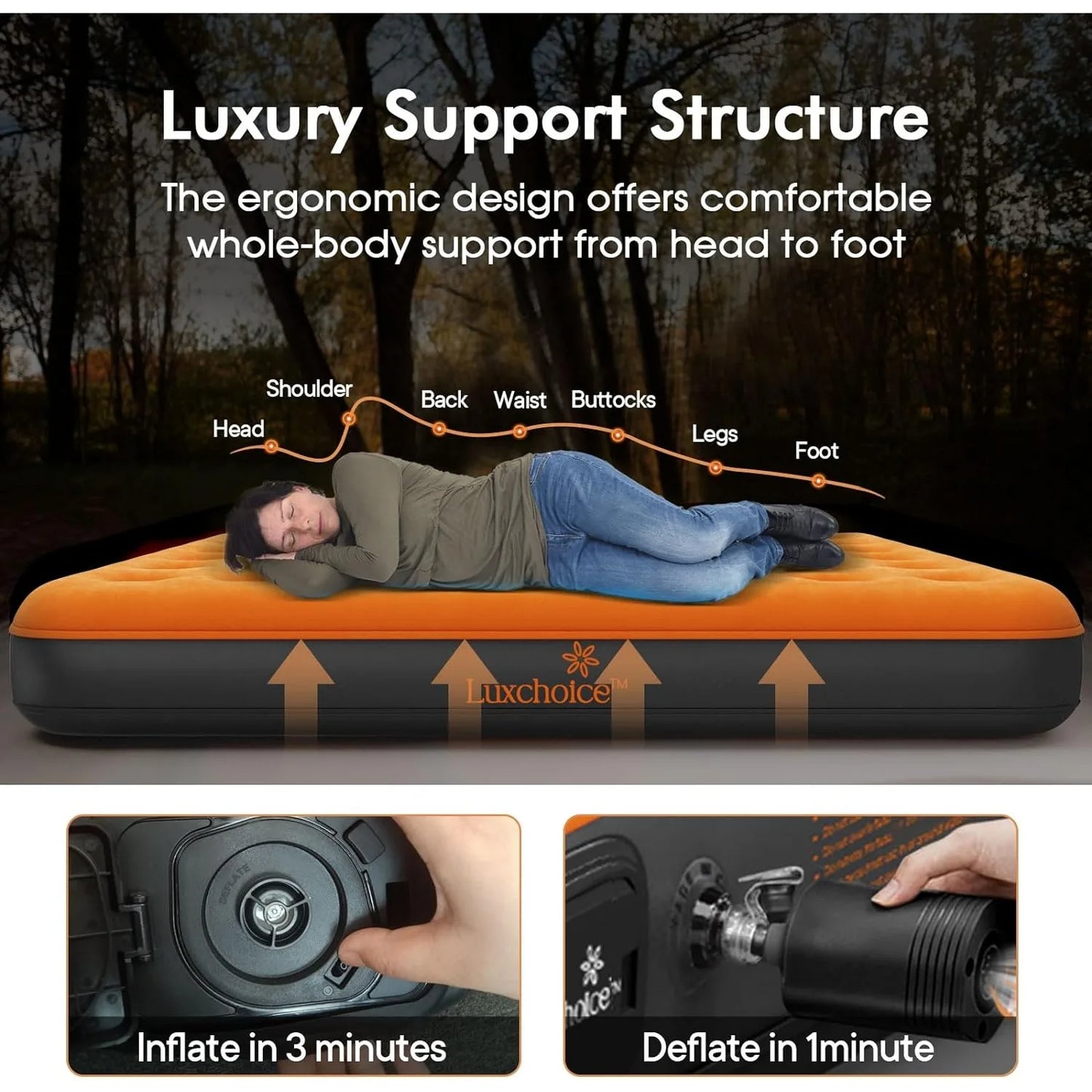 Camping Inflatable Mattress  Built-in USB Rechargeable Pump