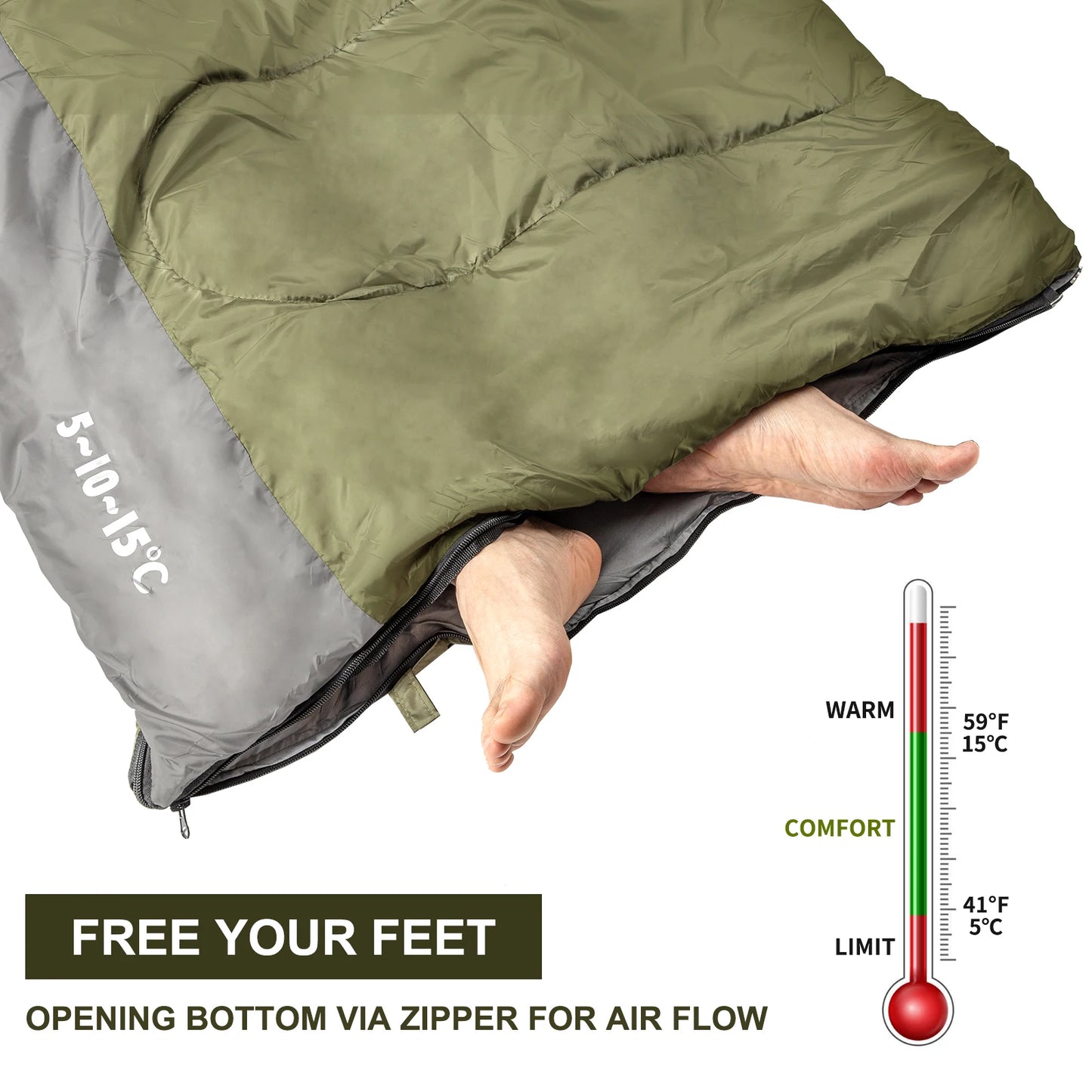 3 Season Sleeping Bag Lightweight  Outdoor Camping