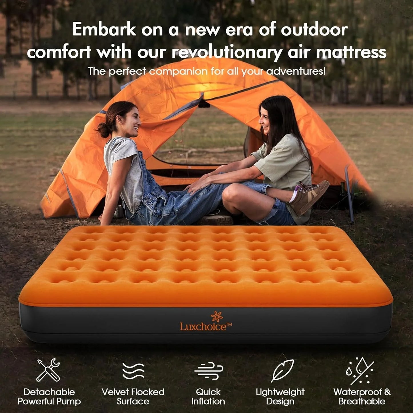 Camping Inflatable Mattress  Built-in USB Rechargeable Pump