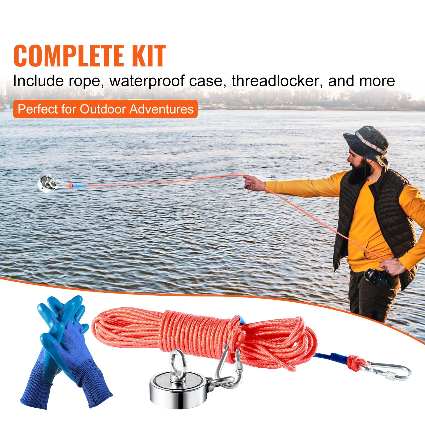 Magnet Fishing Kit 1200lbs, 2'95" Diameter, 65FT Rope